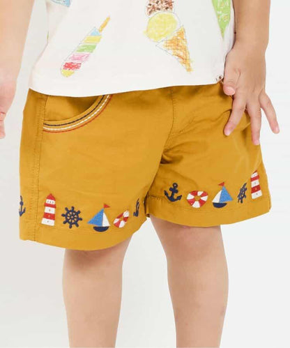 海軍刺繡褲子 4分褲