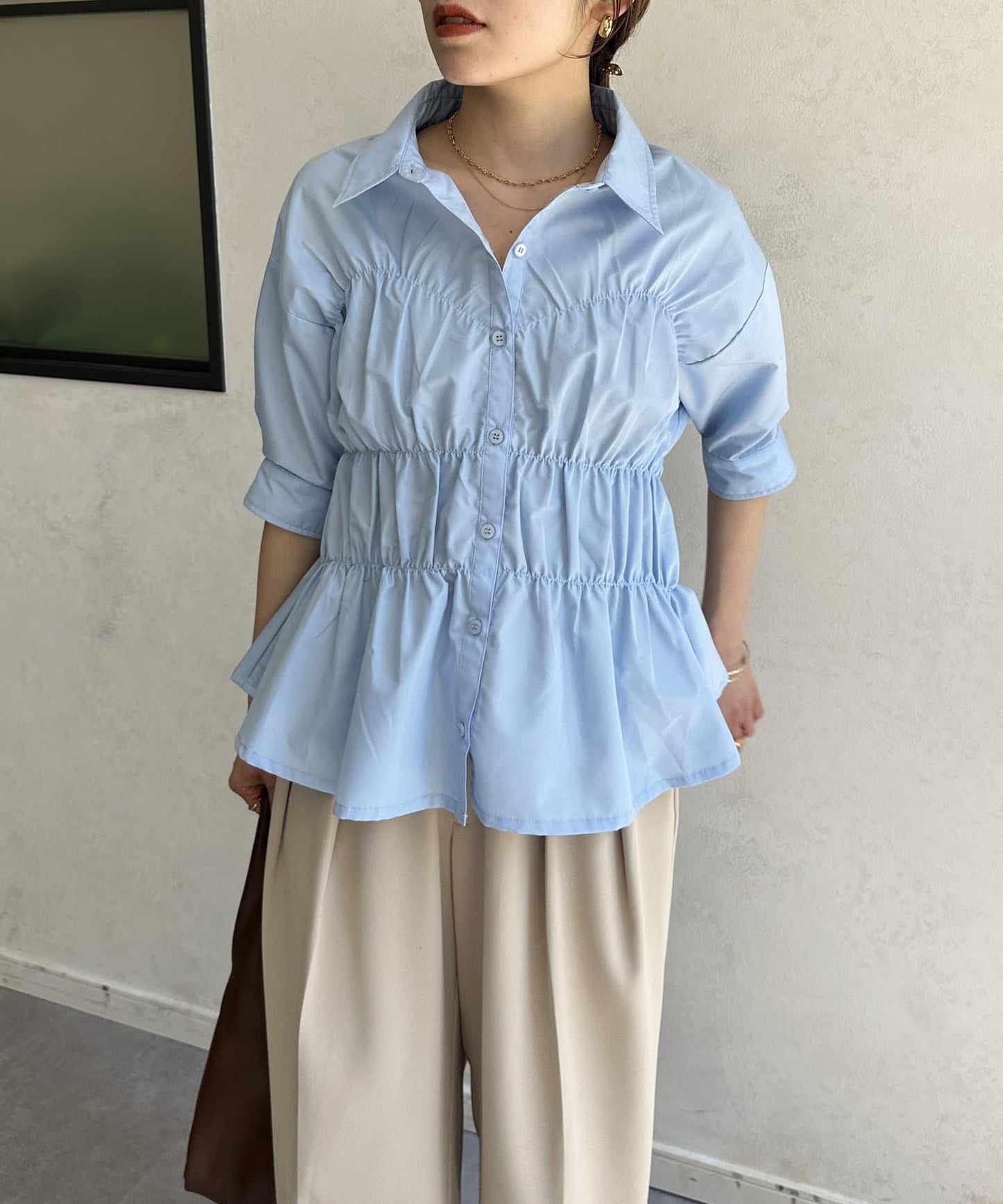 背心修身五分袖襯衫