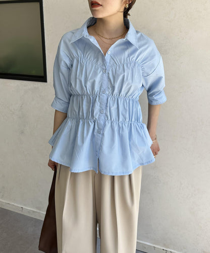 背心修身五分袖襯衫