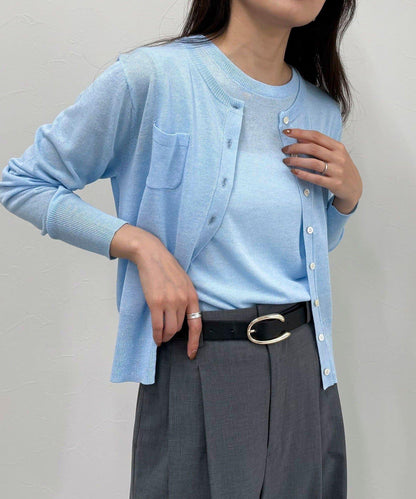 亞麻混紡帶口袋的開衫