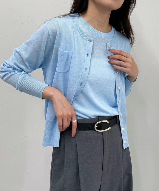 亞麻混紡帶口袋的開衫