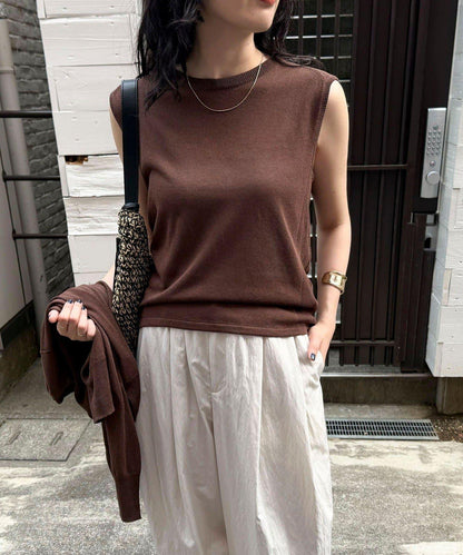 亞麻混無袖針織套頭衫