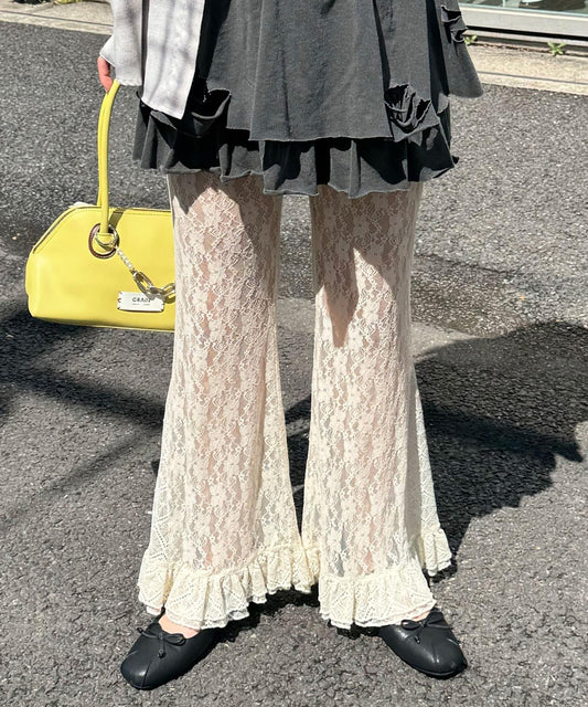 蕾絲荷葉邊疊層喇叭褲