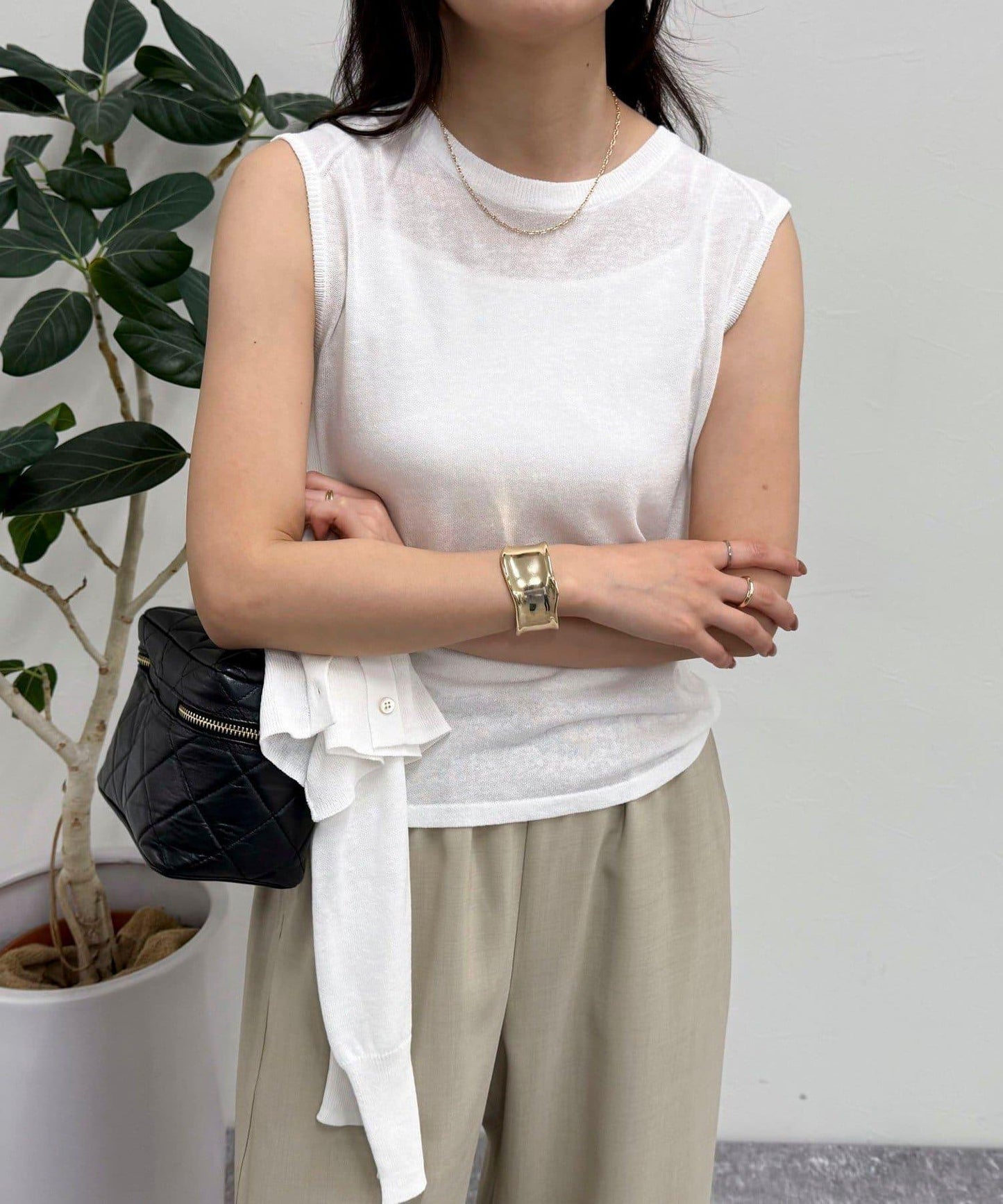 亞麻混無袖針織套頭衫