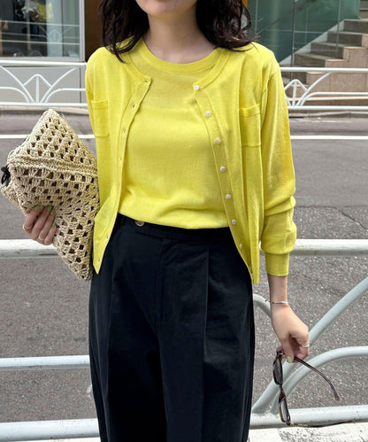 亞麻混紡帶口袋的開衫