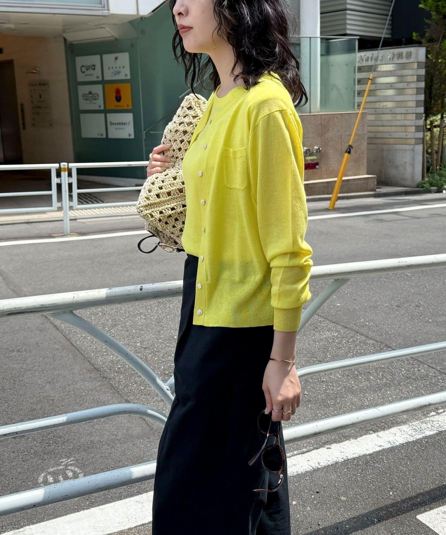 亞麻混紡帶口袋的開衫