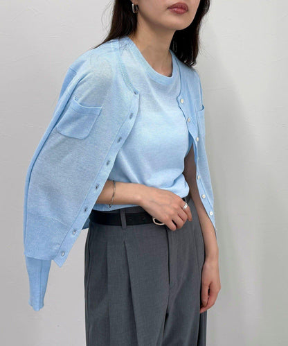 亞麻混紡帶口袋的開衫