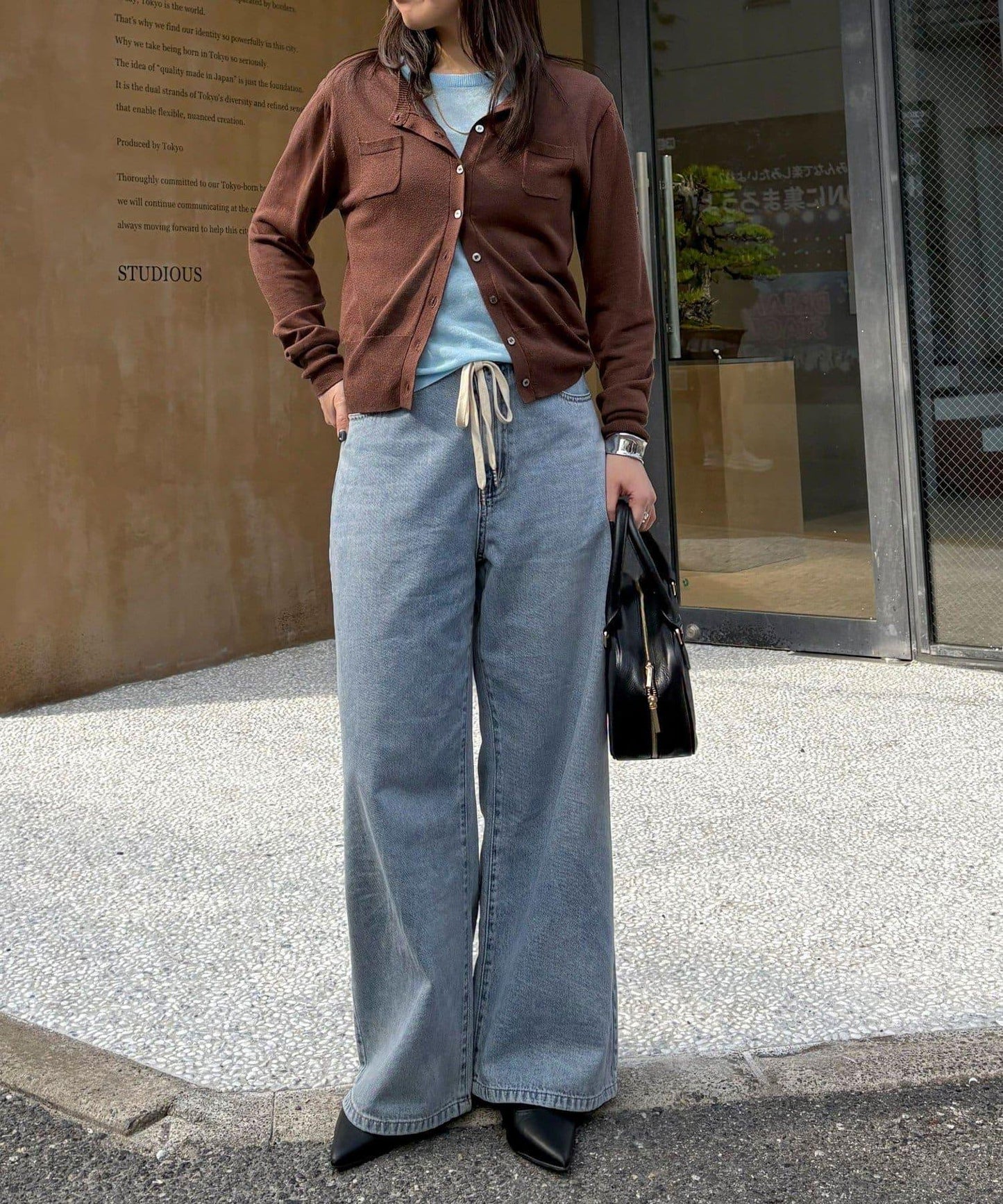 亞麻混紡帶口袋的開衫