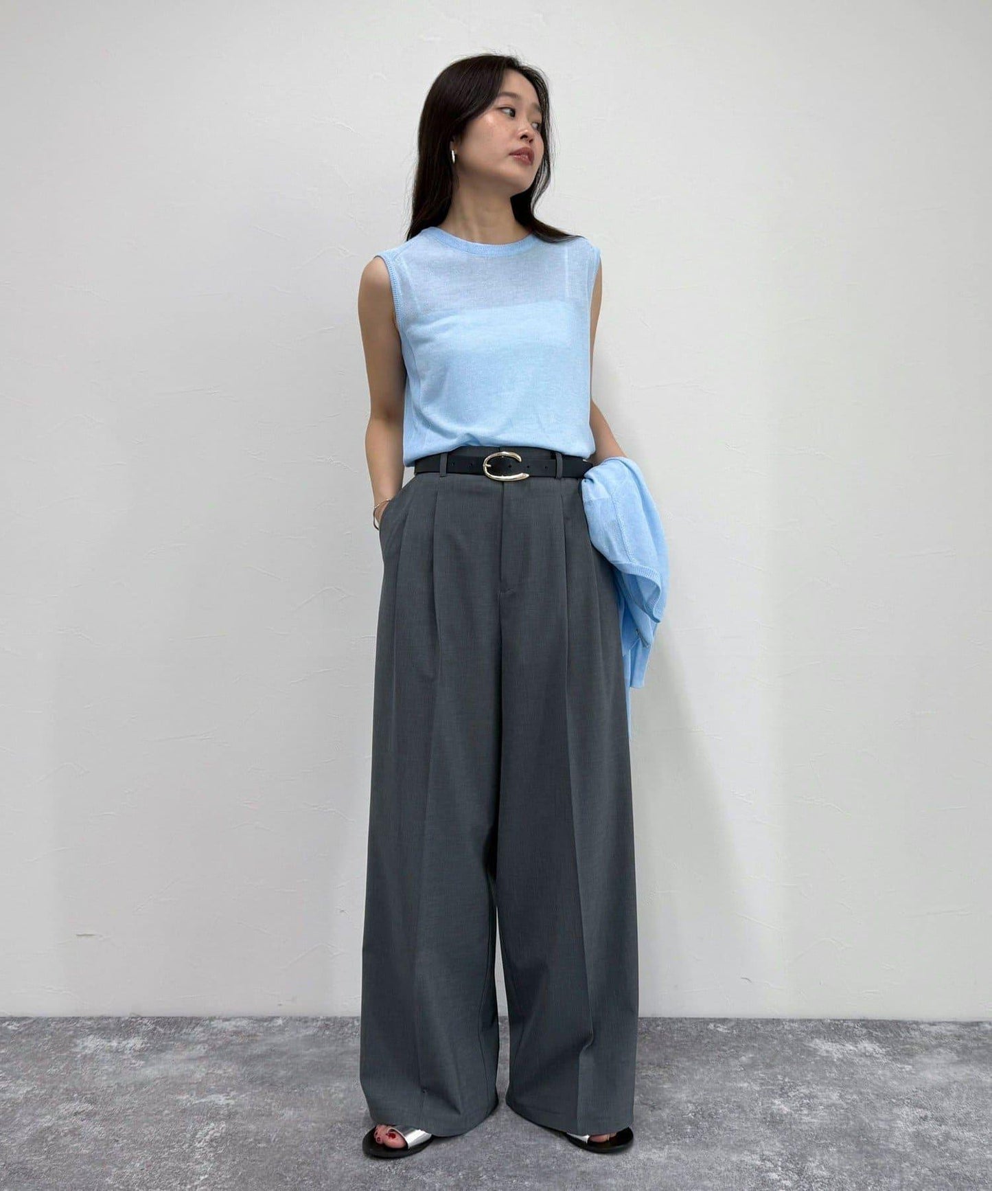 亞麻混無袖針織套頭衫