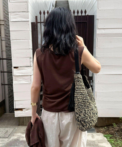 亞麻混無袖針織套頭衫