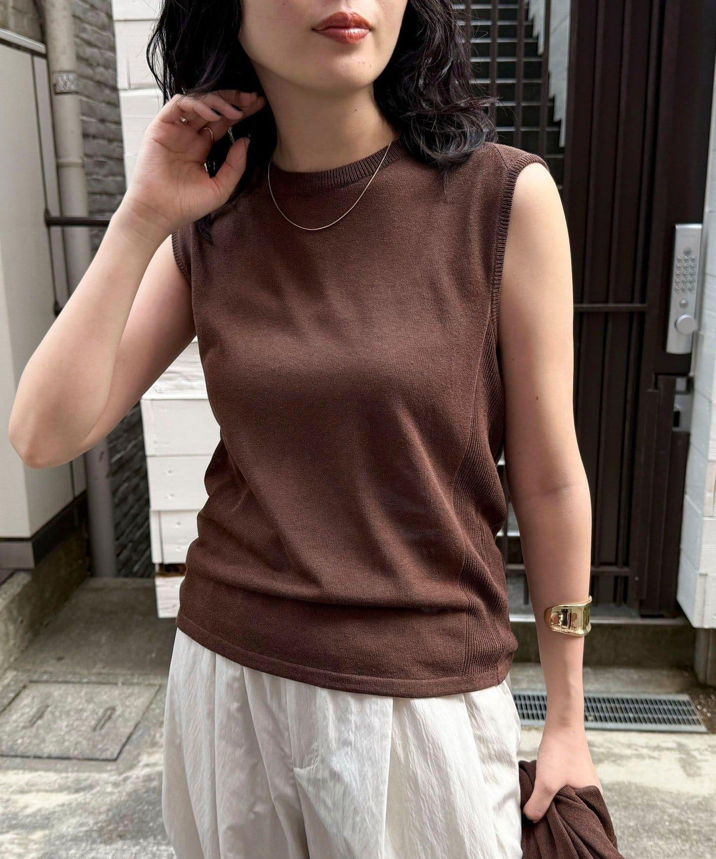 亞麻混無袖針織套頭衫