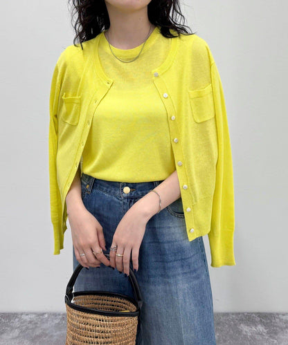 亞麻混紡帶口袋的開衫