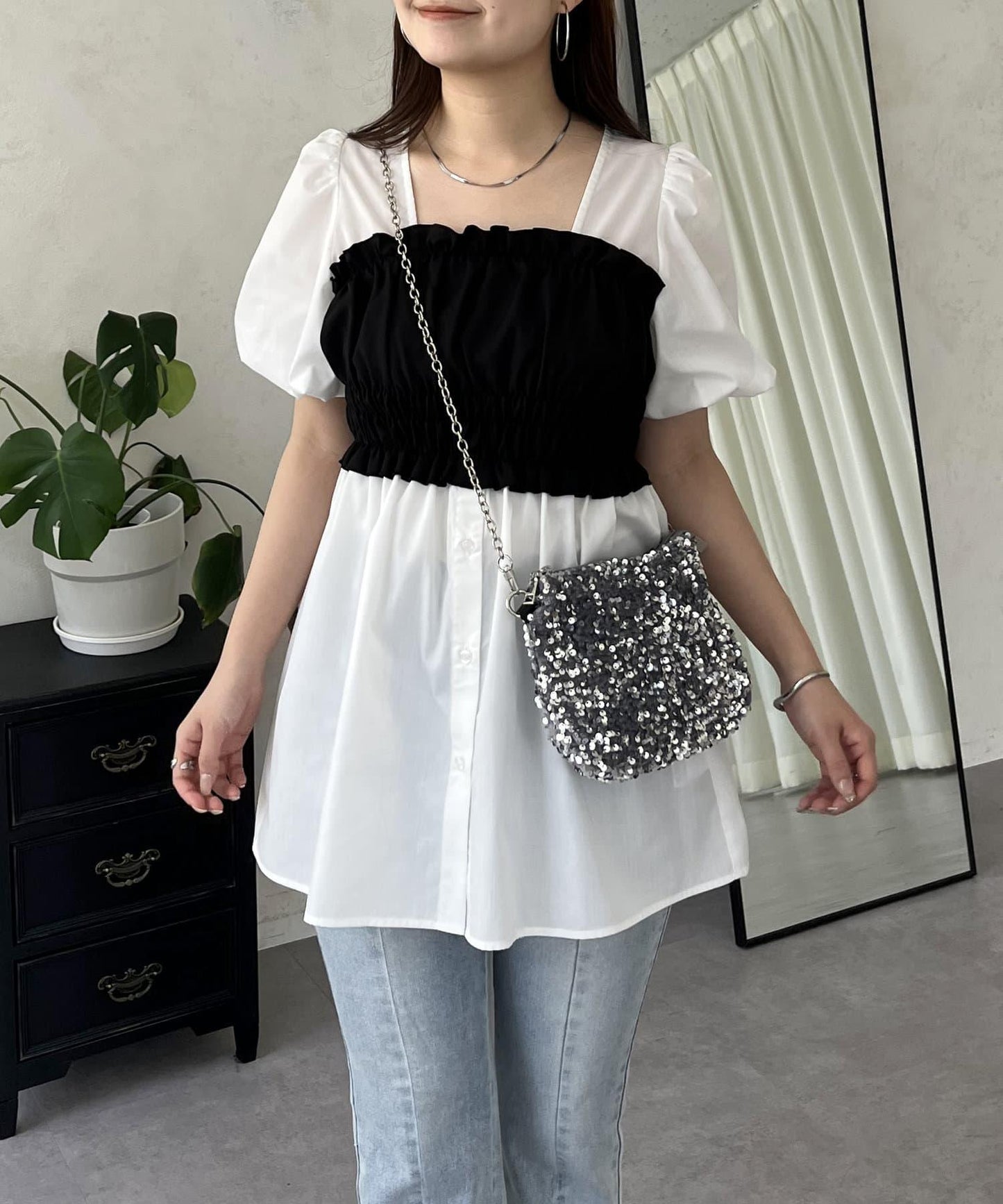 荷葉邊背心對接荷葉邊連衣裙上衣