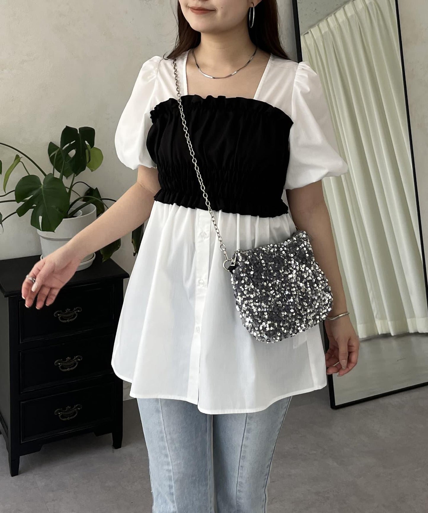 荷葉邊背心對接荷葉邊連衣裙上衣