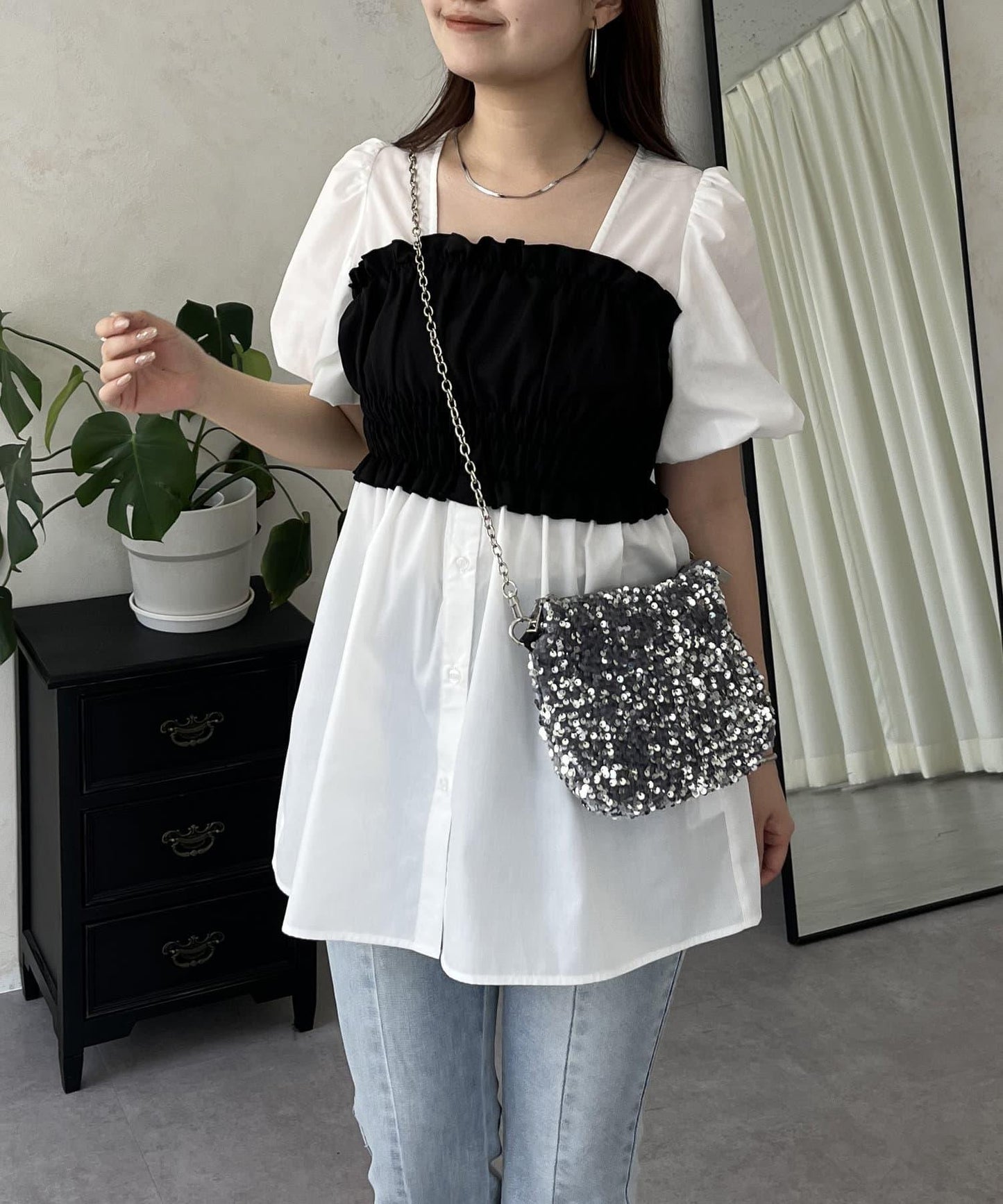 荷葉邊背心對接荷葉邊連衣裙上衣