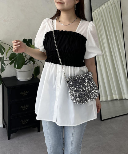 荷葉邊背心對接荷葉邊連衣裙上衣