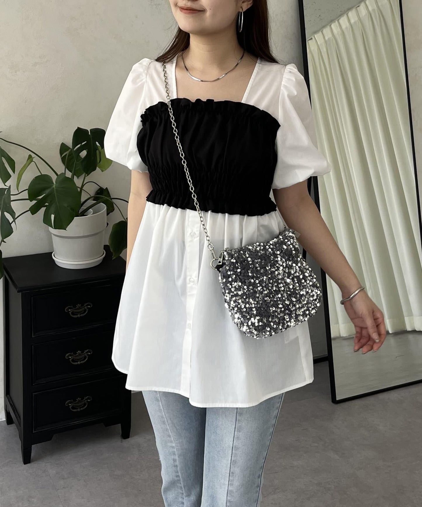 荷葉邊背心對接荷葉邊連衣裙上衣