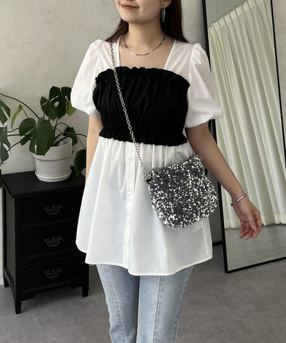 荷葉邊背心對接荷葉邊連衣裙上衣