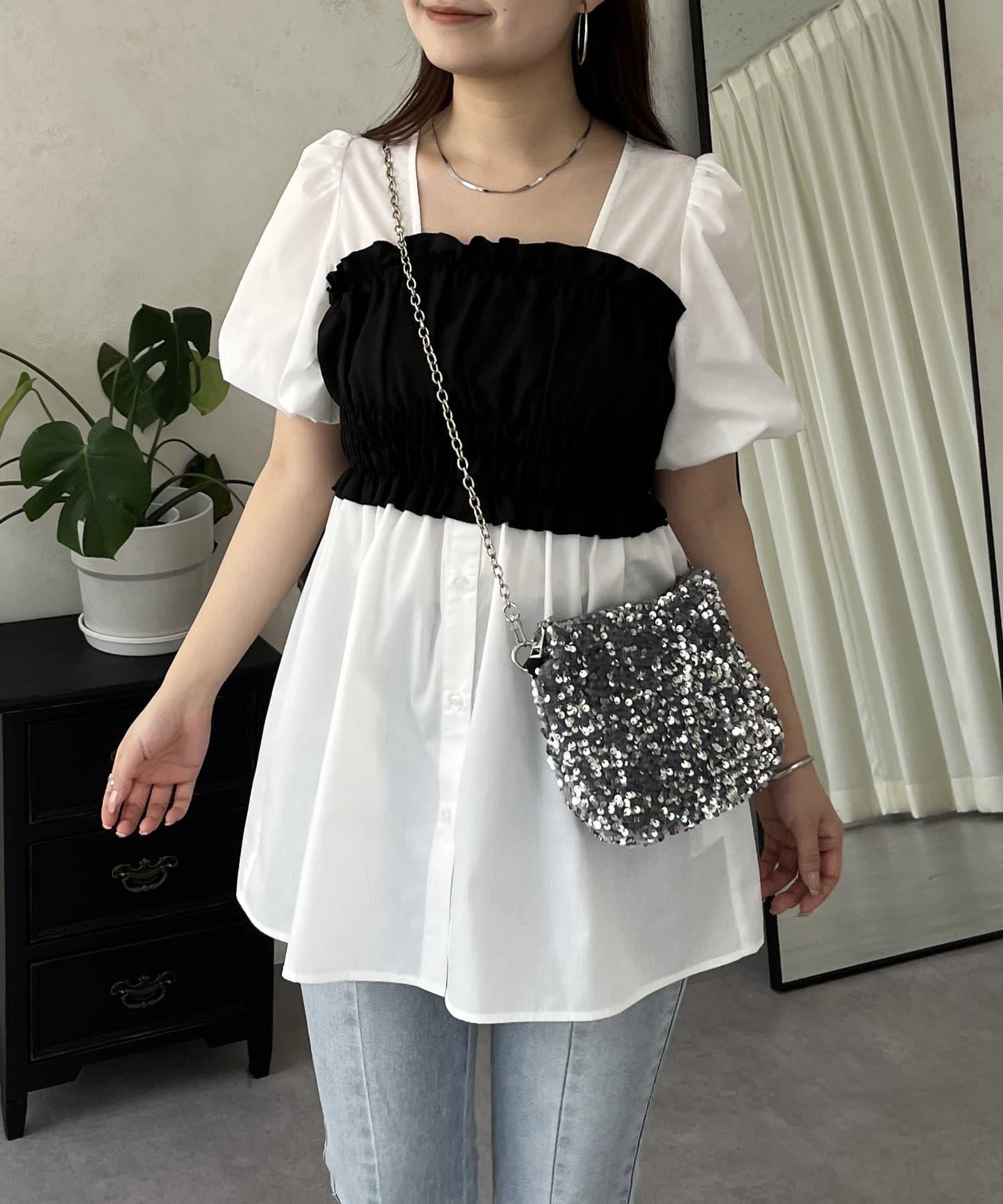 荷葉邊背心對接荷葉邊連衣裙上衣