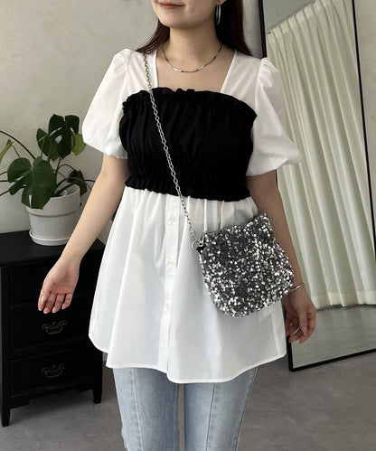 荷葉邊背心對接荷葉邊連衣裙上衣