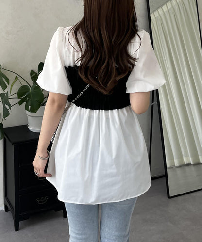 荷葉邊背心對接荷葉邊連衣裙上衣