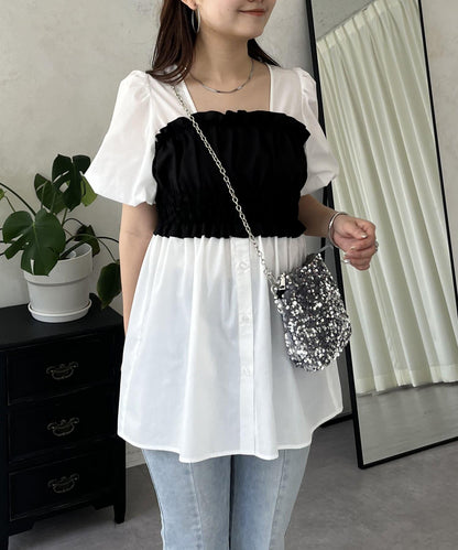 荷葉邊背心對接荷葉邊連衣裙上衣