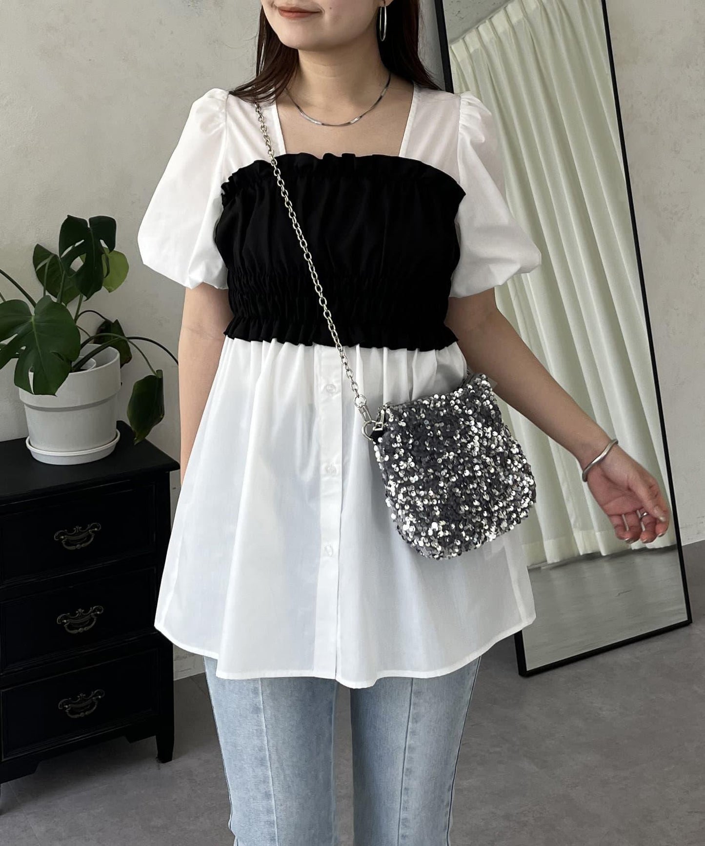 荷葉邊背心對接荷葉邊連衣裙上衣