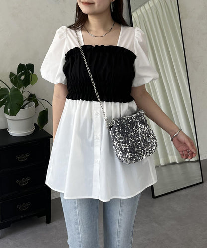 荷葉邊背心對接荷葉邊連衣裙上衣