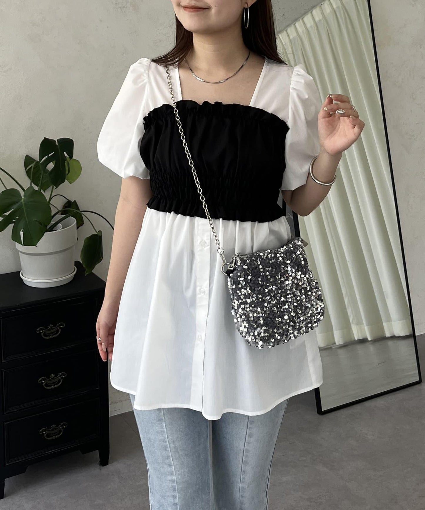 荷葉邊背心對接荷葉邊連衣裙上衣