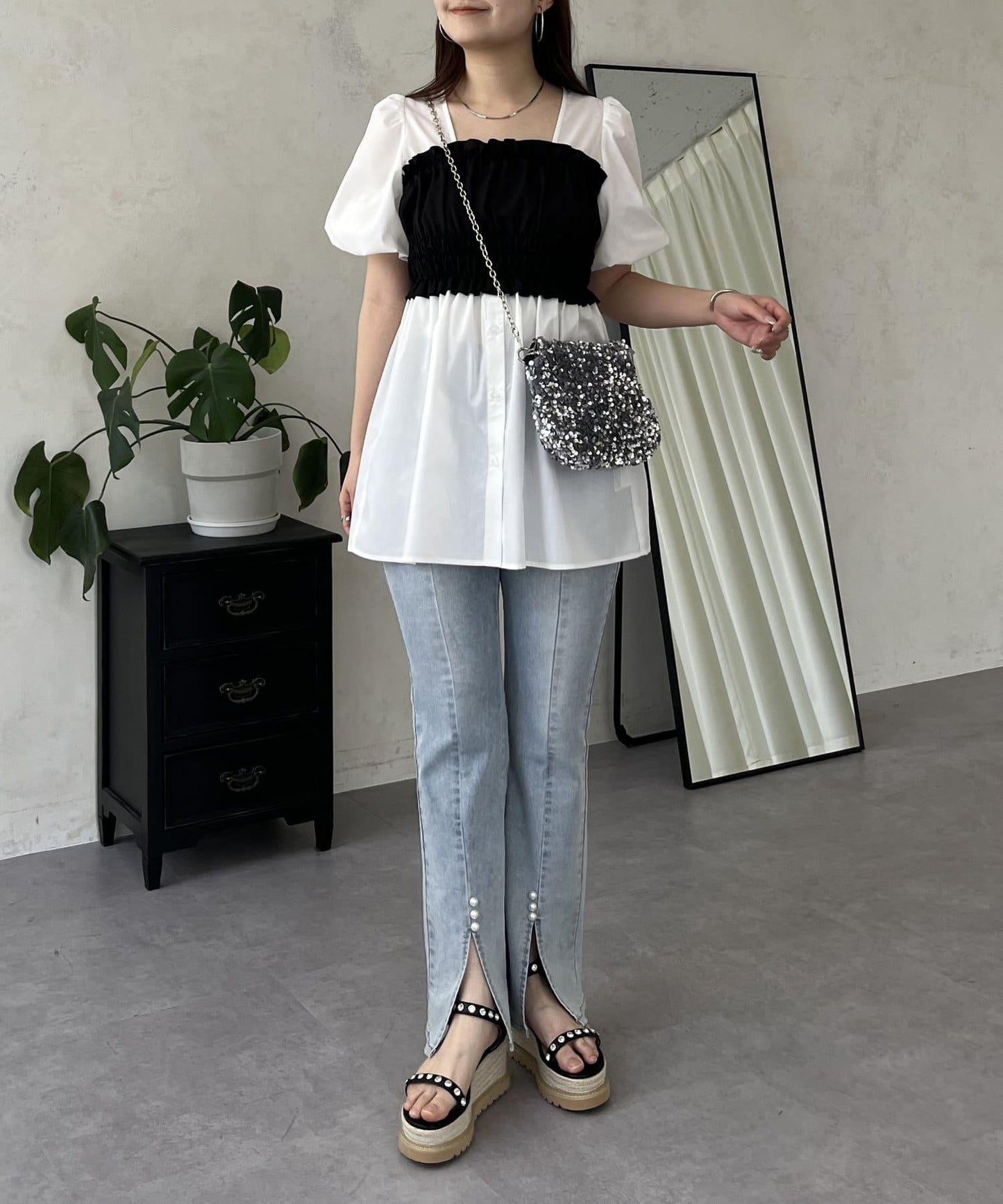 荷葉邊背心對接荷葉邊連衣裙上衣