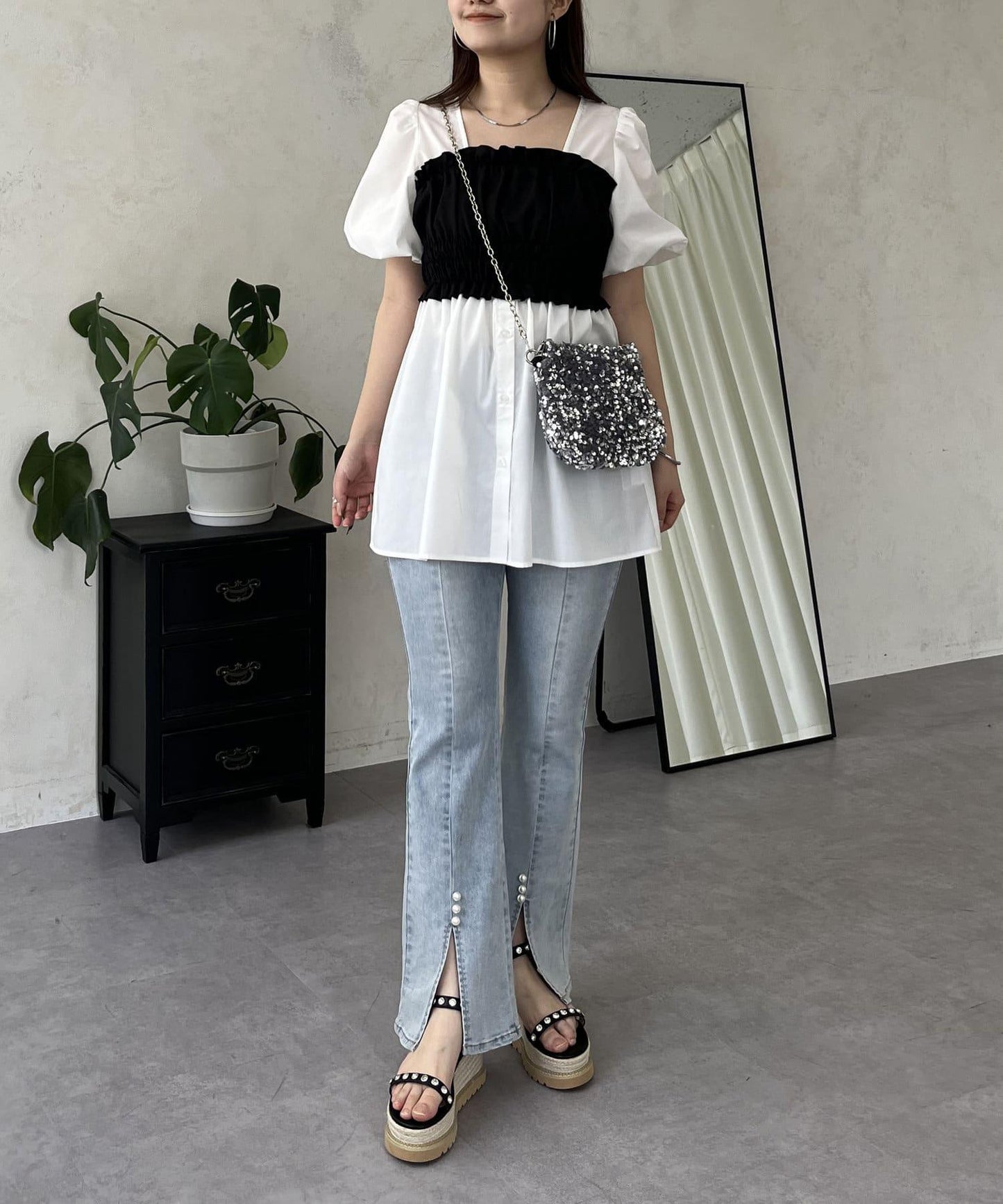 荷葉邊背心對接荷葉邊連衣裙上衣