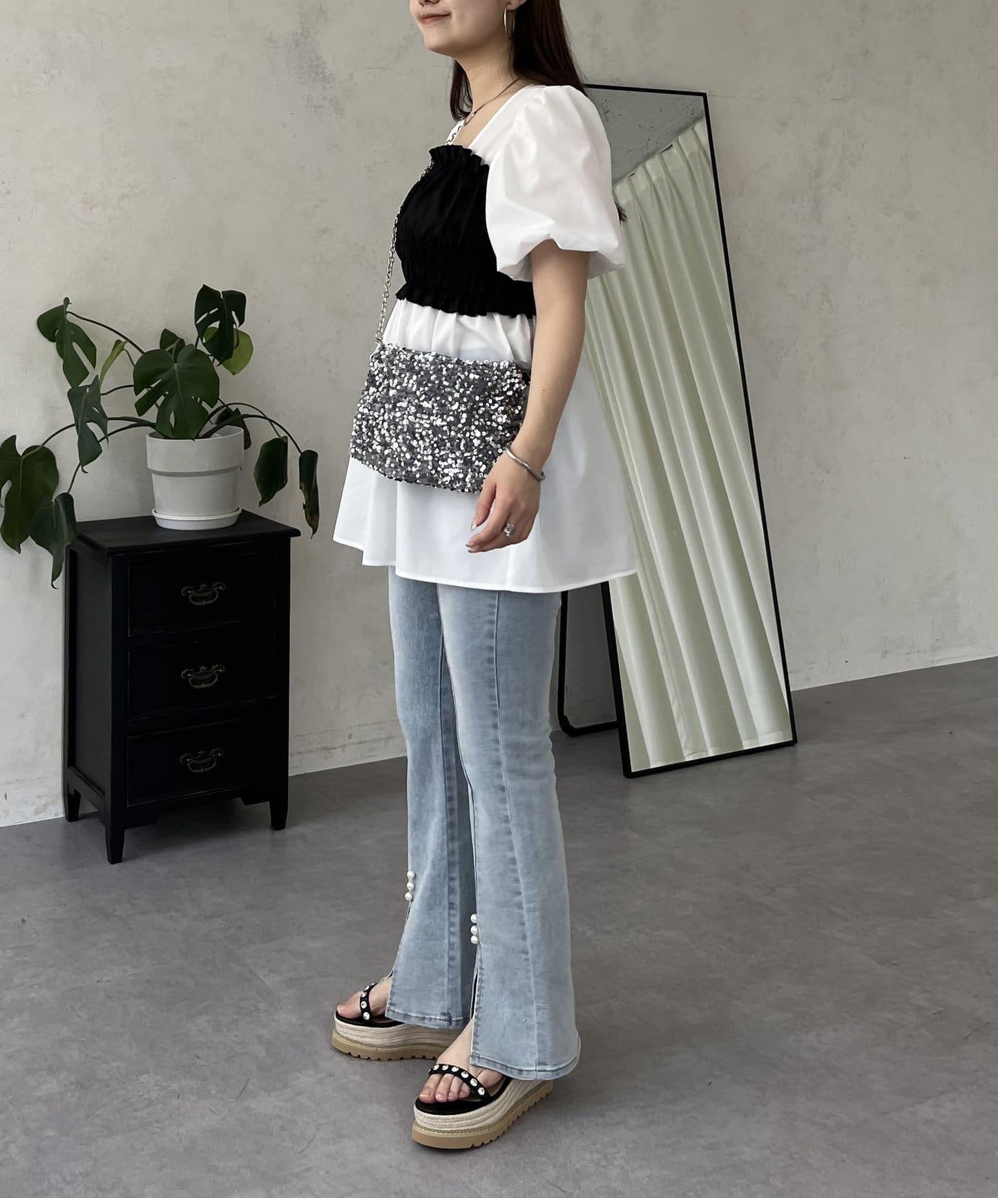 荷葉邊背心對接荷葉邊連衣裙上衣