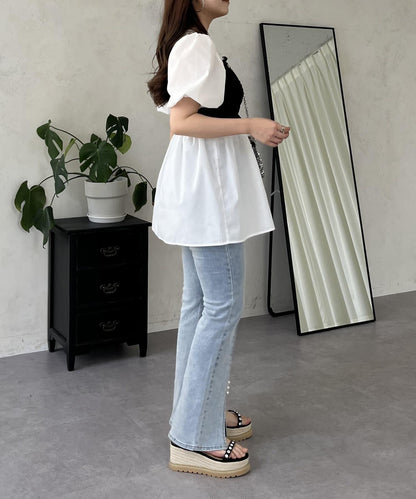 荷葉邊背心對接荷葉邊連衣裙上衣