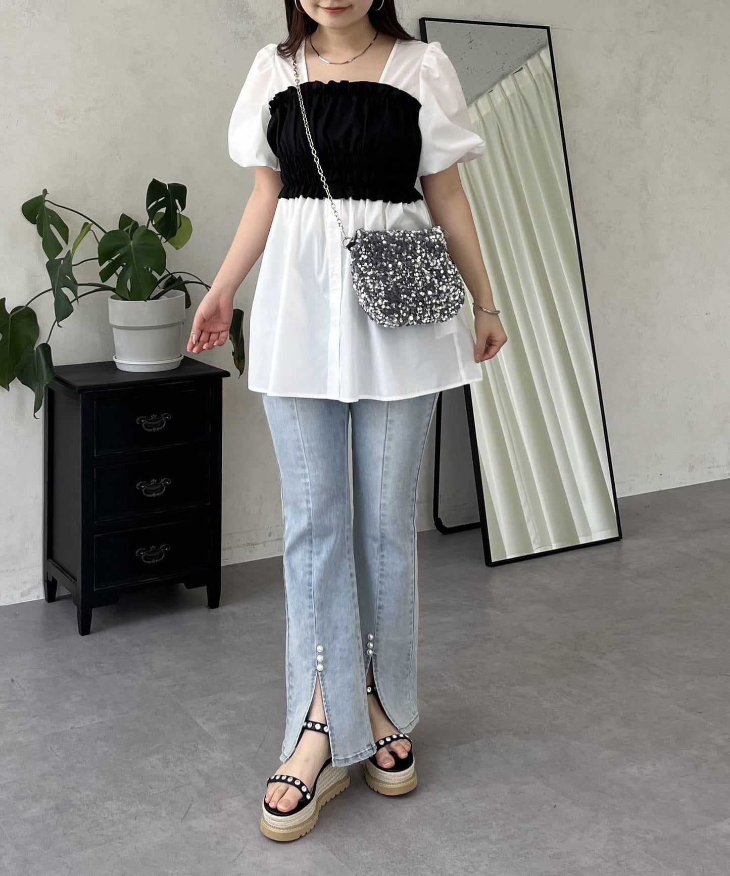 荷葉邊背心對接荷葉邊連衣裙上衣