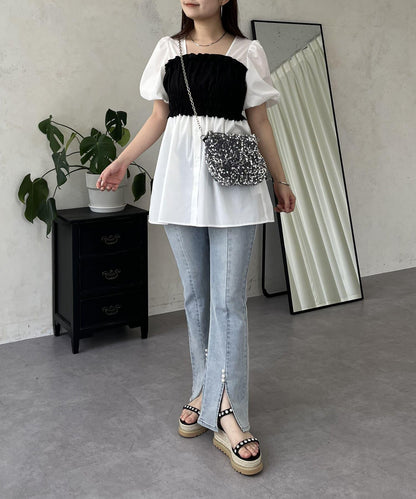 荷葉邊背心對接荷葉邊連衣裙上衣