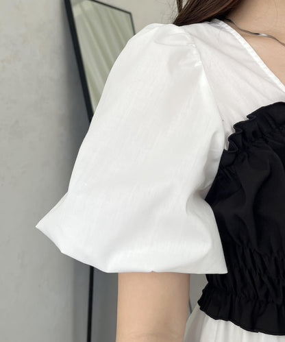 荷葉邊背心對接荷葉邊連衣裙上衣