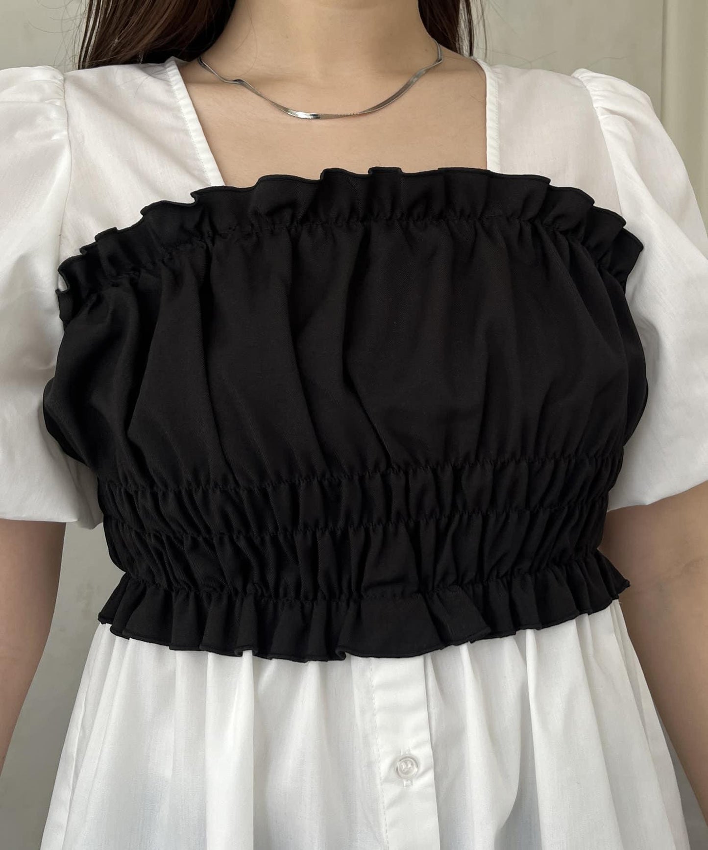 荷葉邊背心對接荷葉邊連衣裙上衣