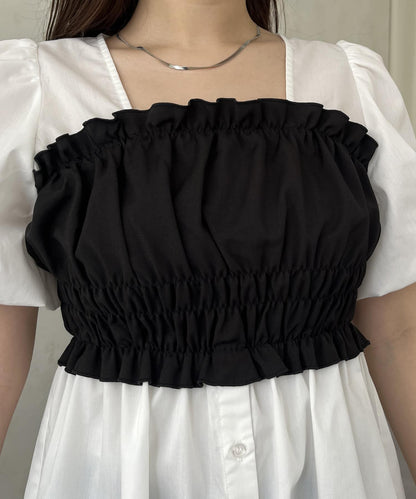 荷葉邊背心對接荷葉邊連衣裙上衣