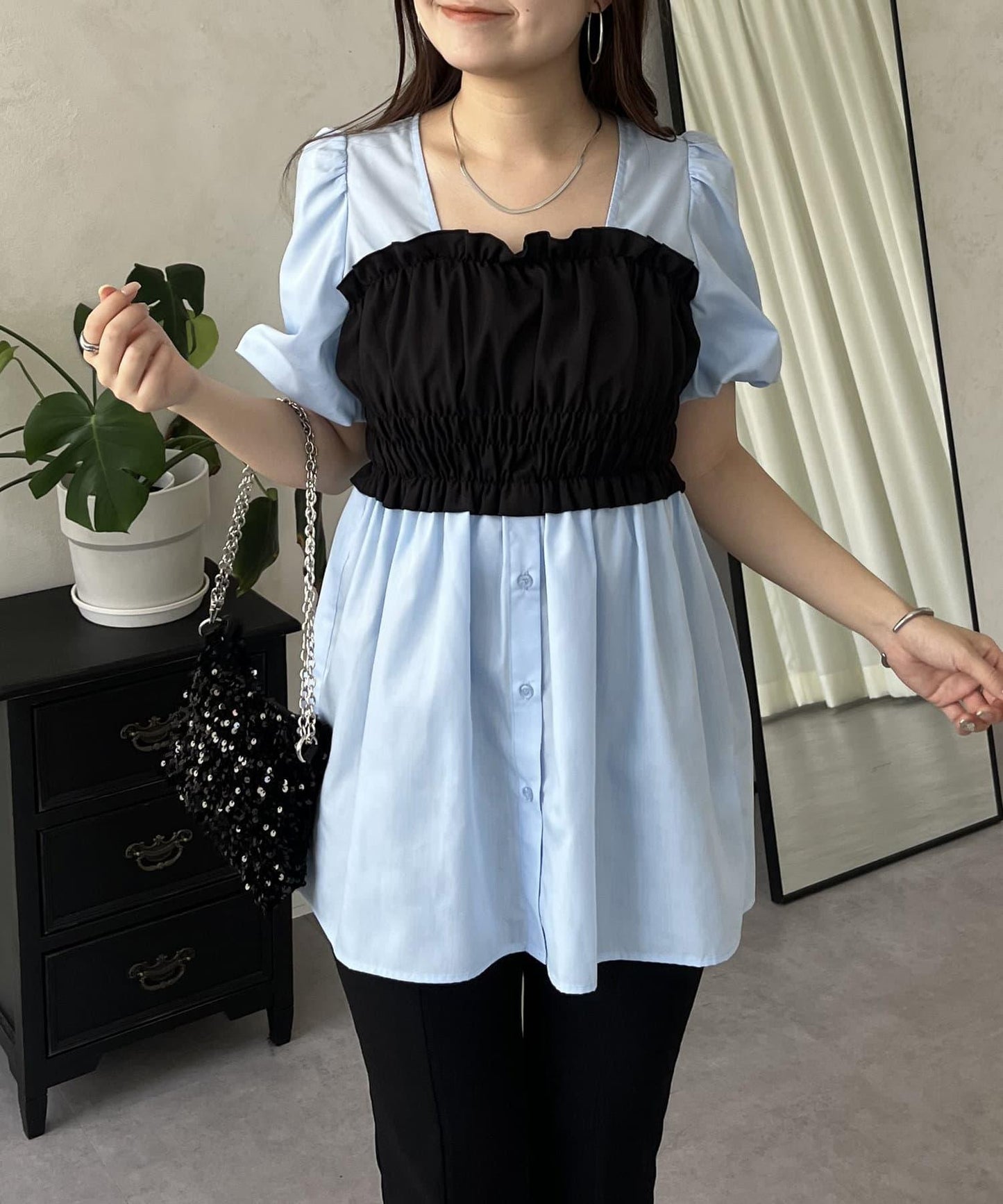 荷葉邊背心對接荷葉邊連衣裙上衣