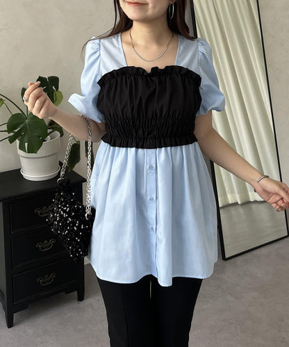 荷葉邊背心對接荷葉邊連衣裙上衣