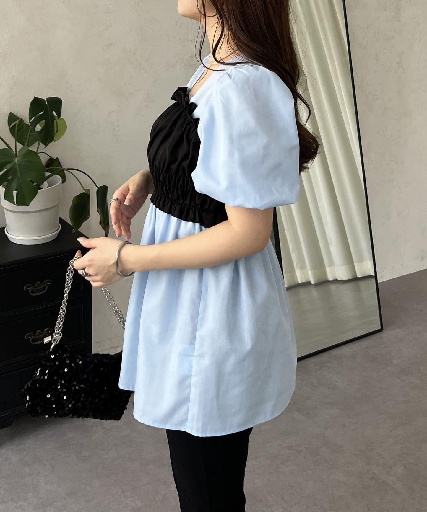 荷葉邊背心對接荷葉邊連衣裙上衣