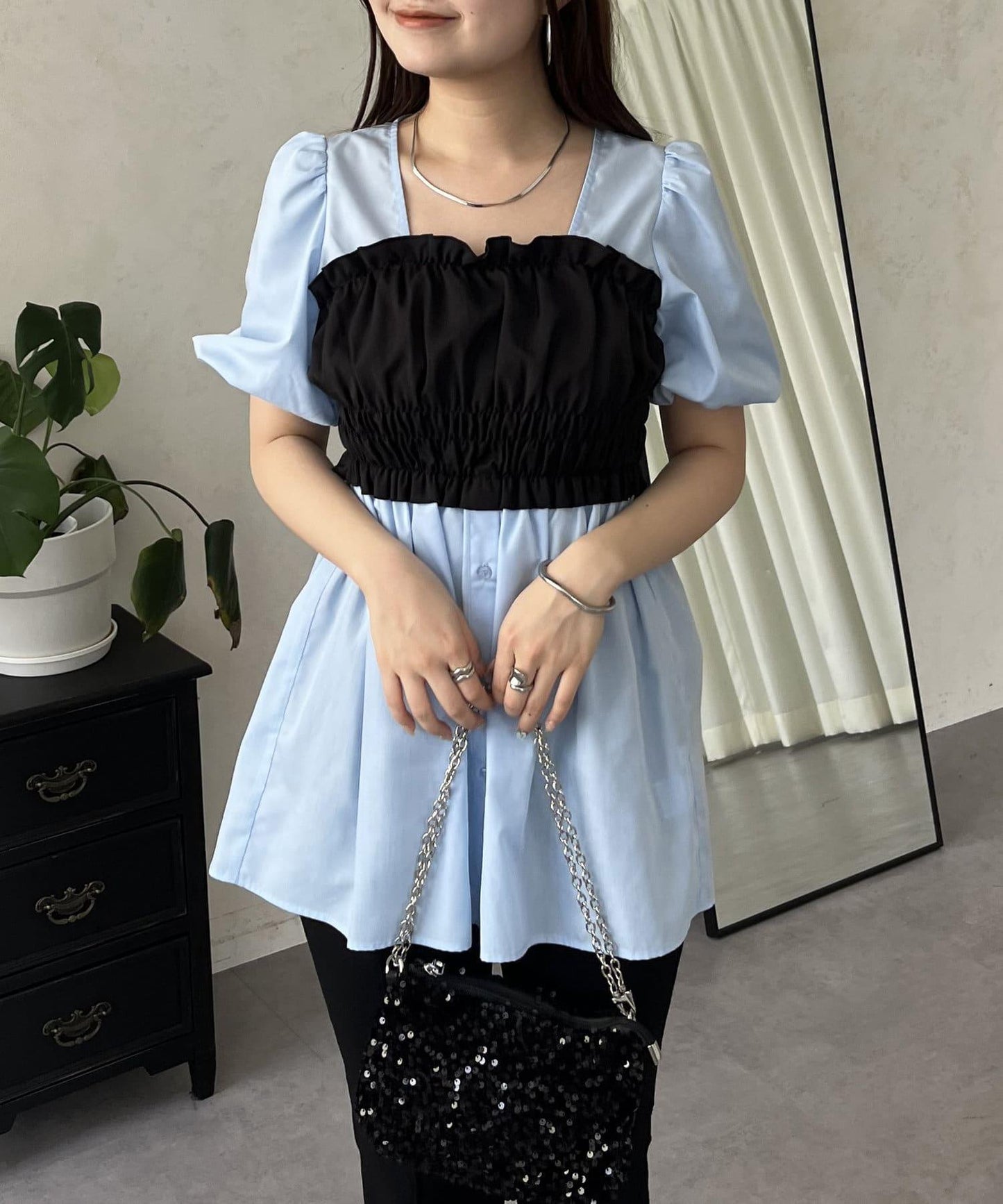 荷葉邊背心對接荷葉邊連衣裙上衣