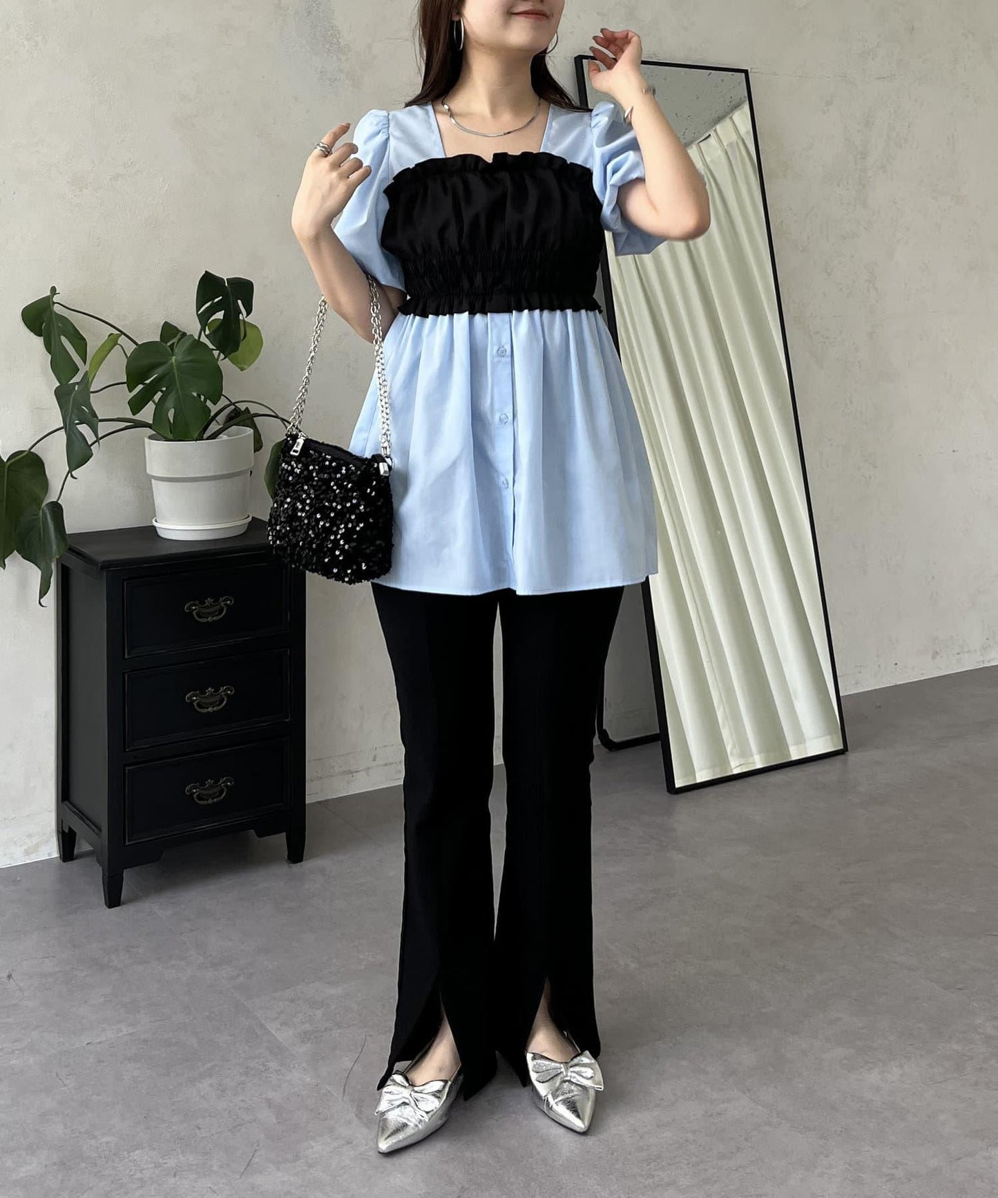 荷葉邊背心對接荷葉邊連衣裙上衣