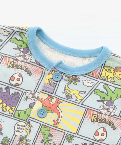 前開涼爽睡衣 恐龍漫畫圖案_接觸冷感