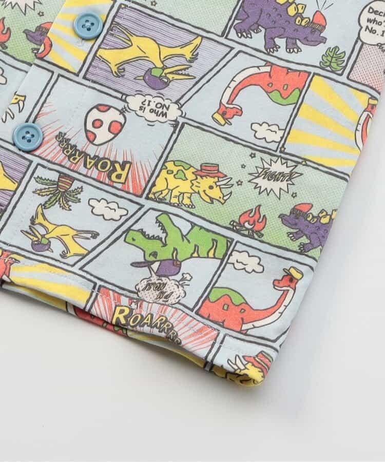 前開涼爽睡衣 恐龍漫畫圖案_接觸冷感