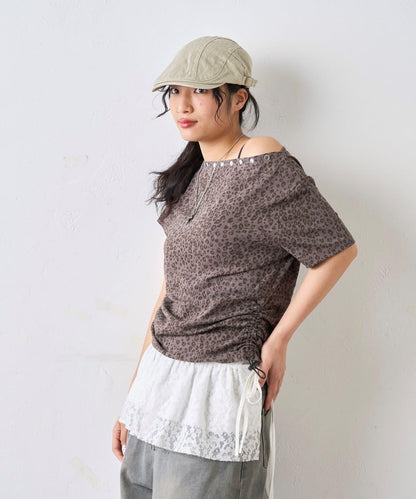 混搭 鉚釘露肩短袖上衣