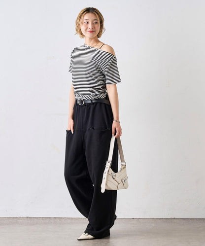 獨一無二單肩裝飾釘珠短袖T恤