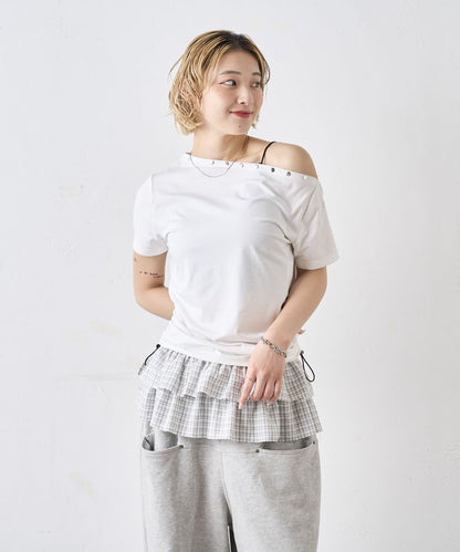 獨一無二單肩裝飾釘珠短袖T恤