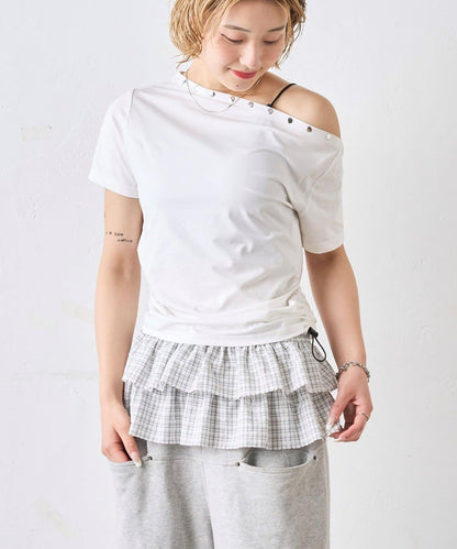 獨一無二單肩裝飾釘珠短袖T恤