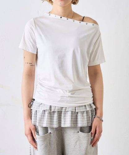 獨一無二單肩裝飾釘珠短袖T恤
